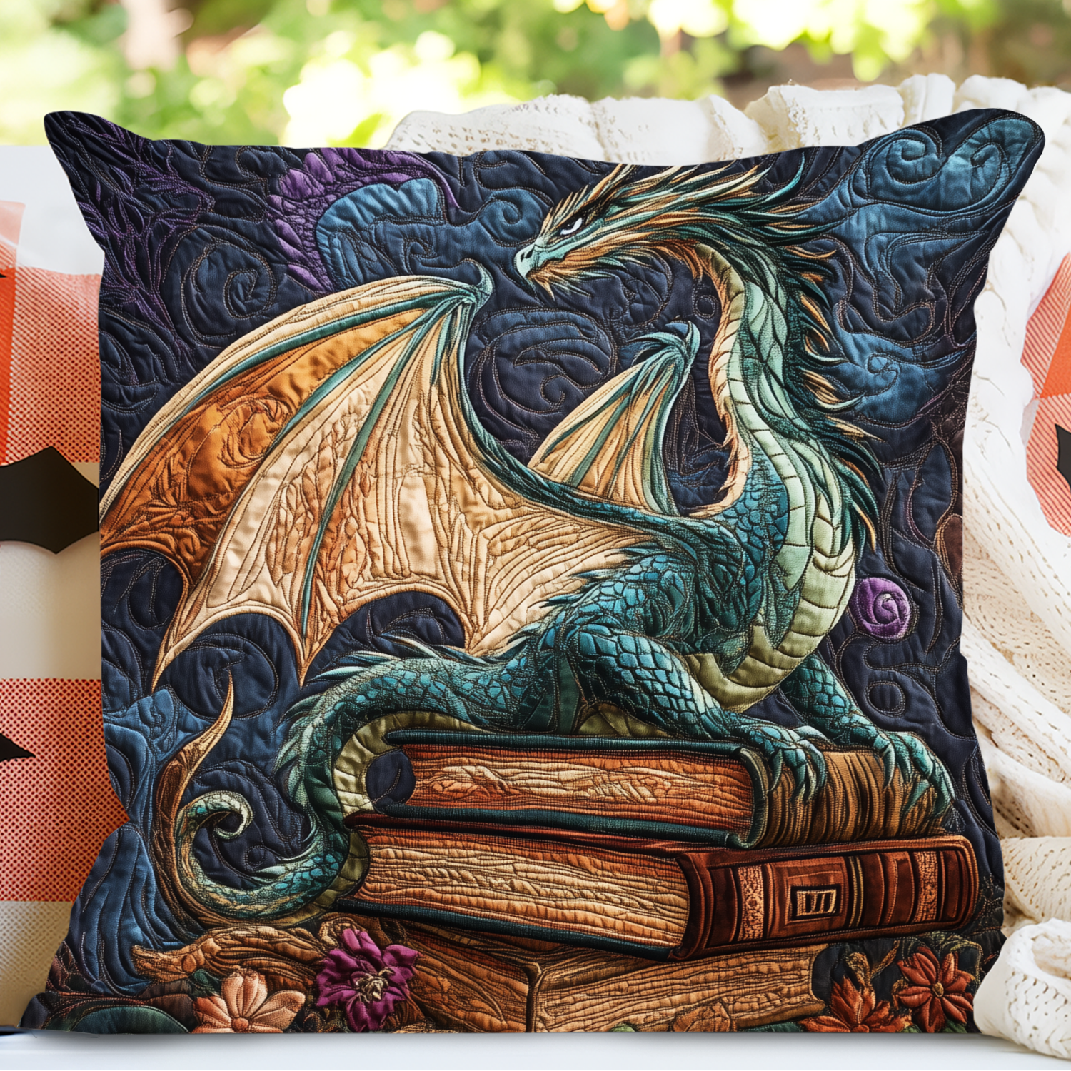 Verdant Dragonheart Quilted Pillow Case Christmas Throw Pillow Case