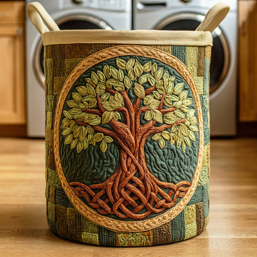 Verdant Life Tree Quilted Laundry Basket Holiday Merch Gift