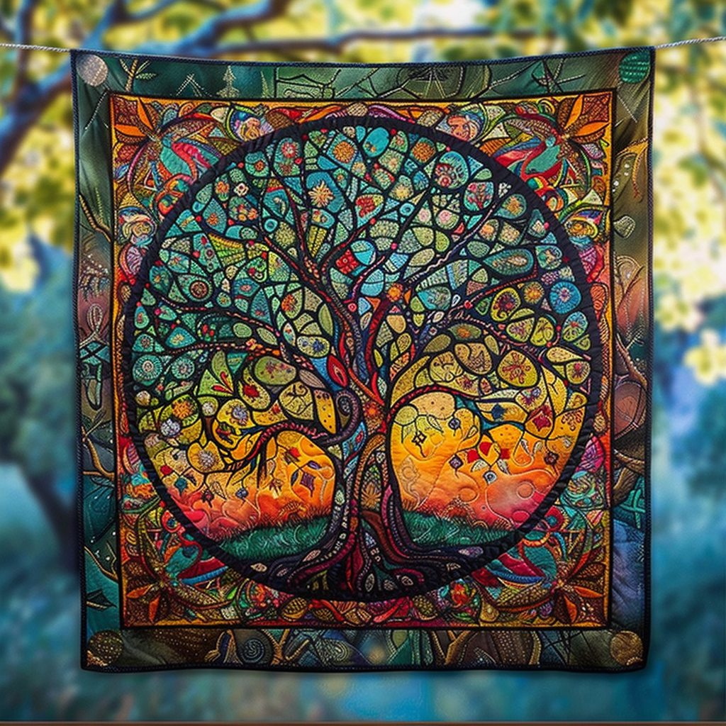 Verdant Vista Quilted Blanket Tree Of Life Gifts For Her
