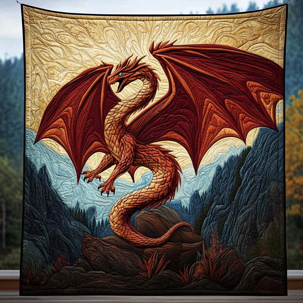 Vermillion Wrath Quilted Blanket Unique Dragon Gifts