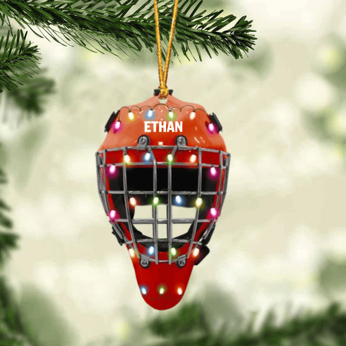 Version 3 Ice Hockey Helmet With Cage  Personalized Christmas Ornament  Gifts For Ice Hockey Lovers