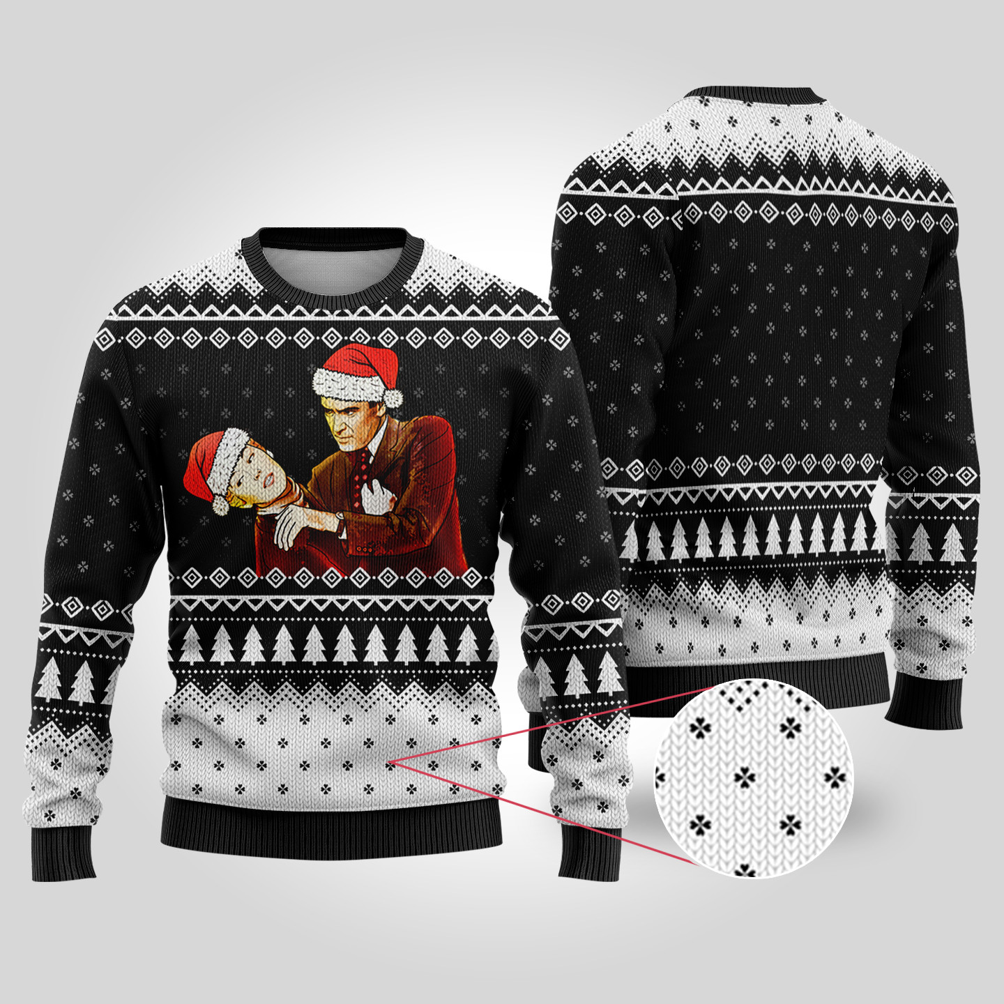 Vertigo Funny Ugly Christmas Sweater Black Heartwarming Christmas Gift Sweater for Him or Her