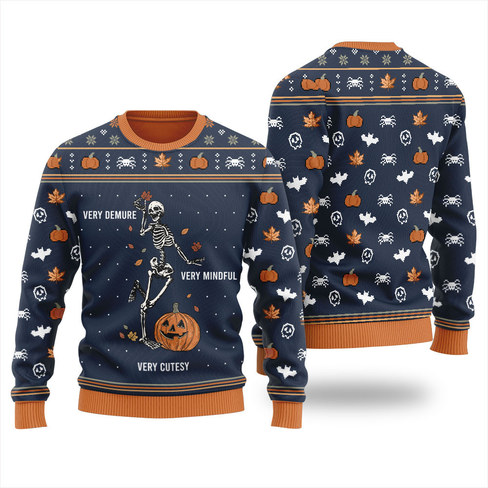 Very Demure Skeleton Ugly Christmas Sweater Cute Holiday Sweatshirt to Spread Joy