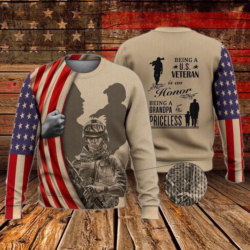 Veteran American Flag Ugly Christmas Sweater Soldier Proud Veteran Memorial Gift Ideas
