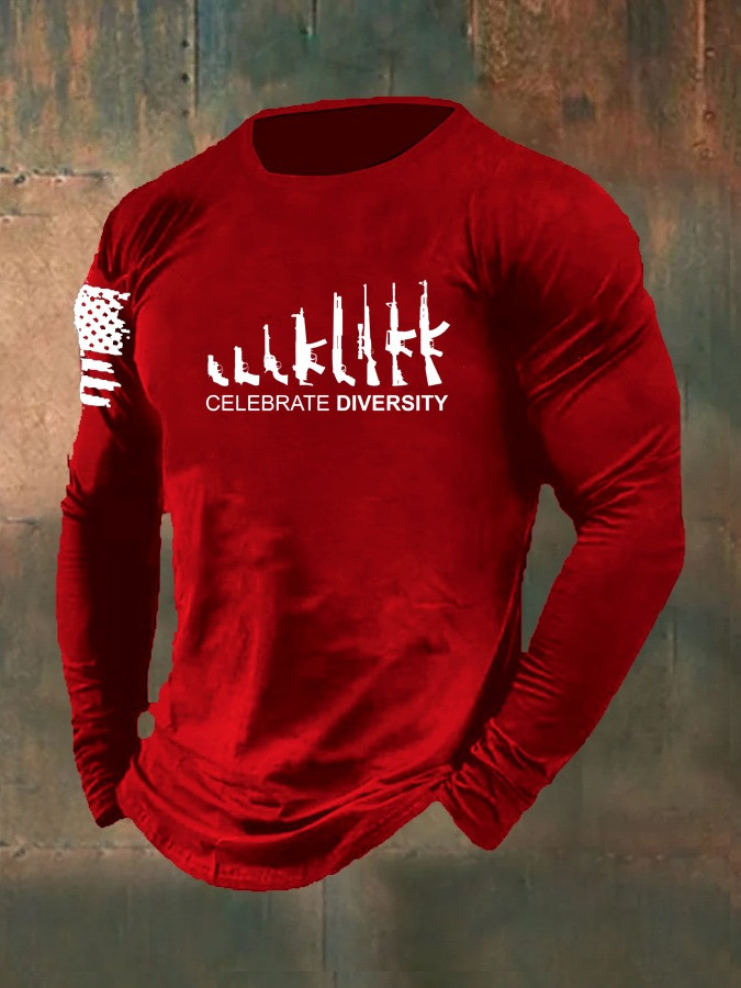 Veteran Celebrate Diversity Men's Long Sleeve Shirt Gun USA Flag Veteran Outfit For Patriots