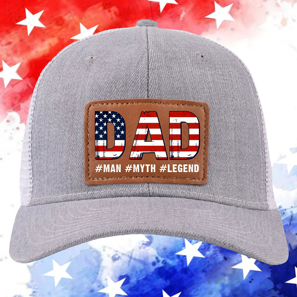 Veteran Dad USA Flag Trucker Hat Man Myth Legend Patriotic Cap Gift For Conservative Supporters