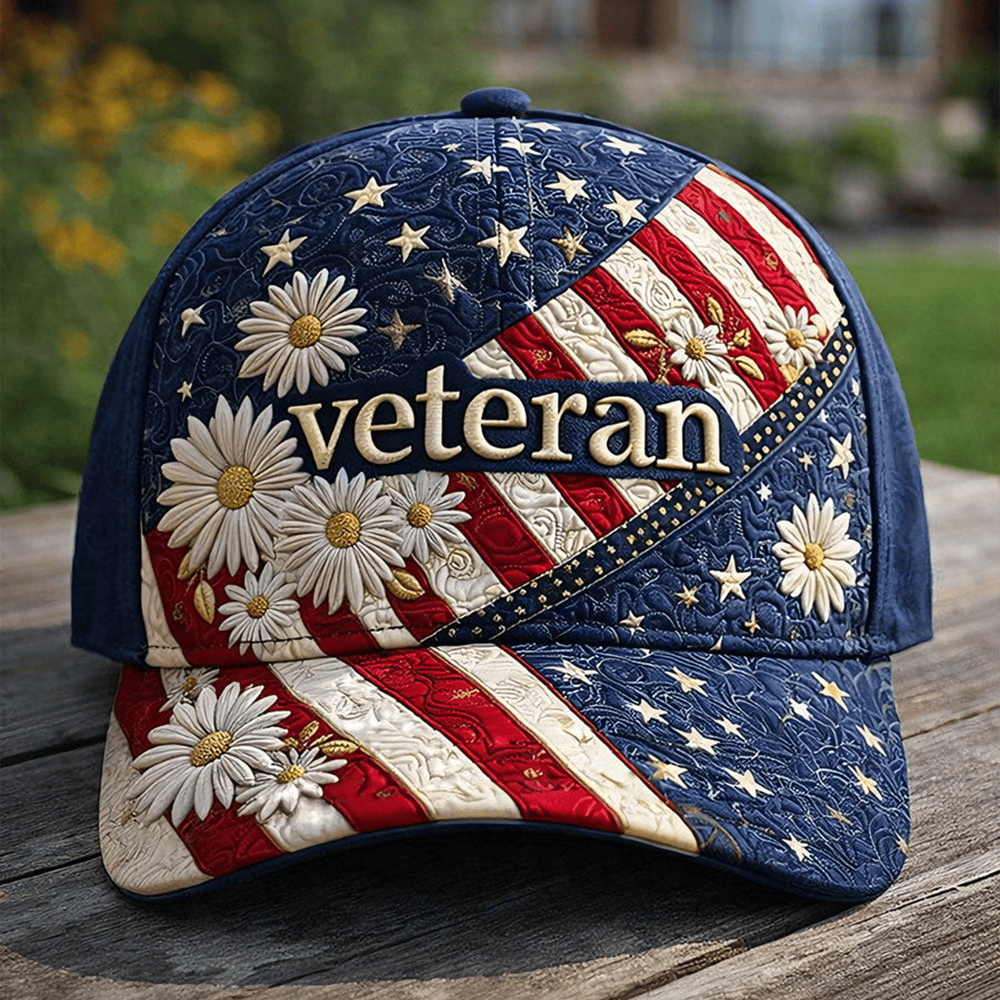 Veteran Flag Floral Daisy Hat American Flag Baseball Cap Veteran Gift Ideas