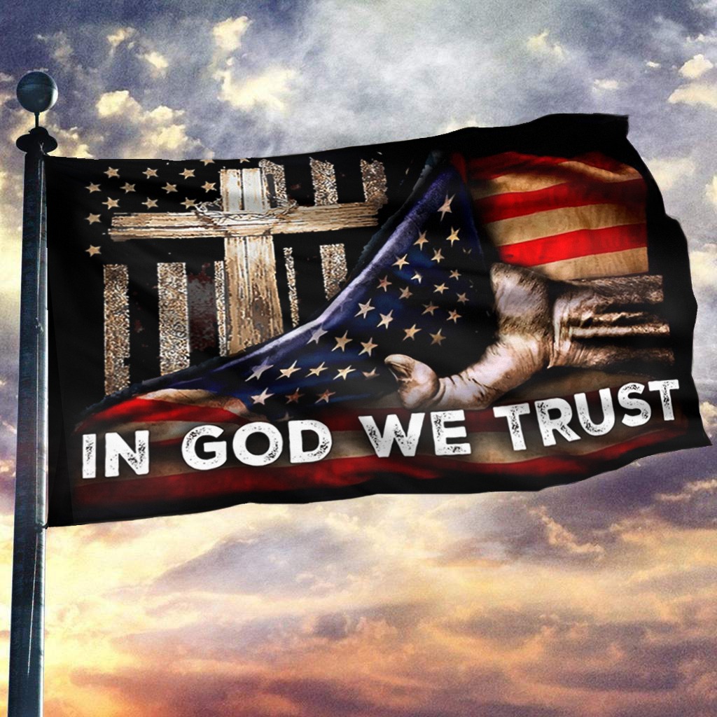 Veteran Flag In God We Trust Cross Faith Christian Home Decorations Presents