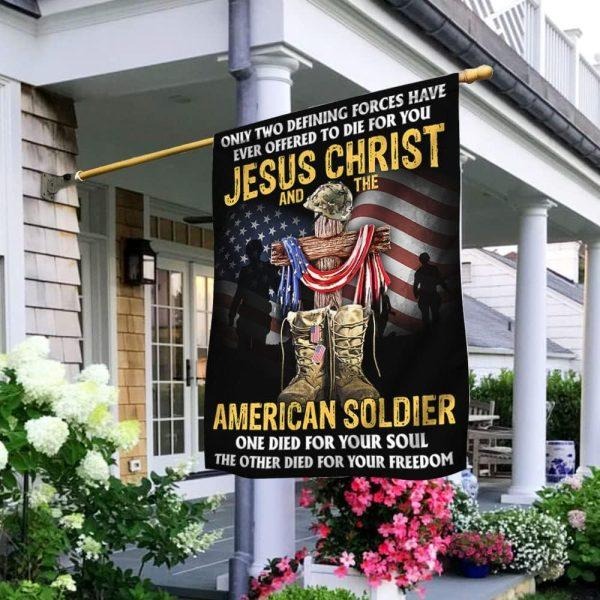 Veteran Flag Jesus Christ And The American Soldier Veteran Decoration Outdoor Flag