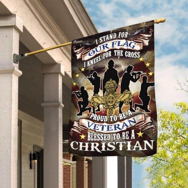 Veteran Flag Proud To Be A Veteran Blessed To Be A Christian Flag Outdoor Decoration