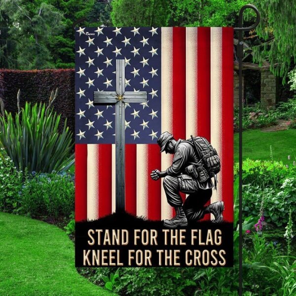 Veteran Flag Soldier Christ Cross American Flag Kneel For The Cross Home Decor