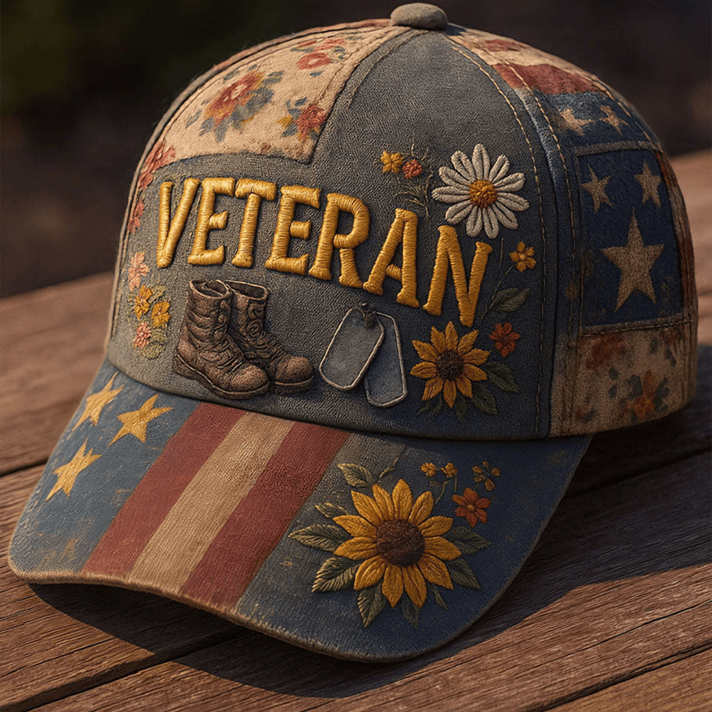 Veteran Floral Hat Daisy Sunflower American Flag Baseball Cap Female Veteran Gifts