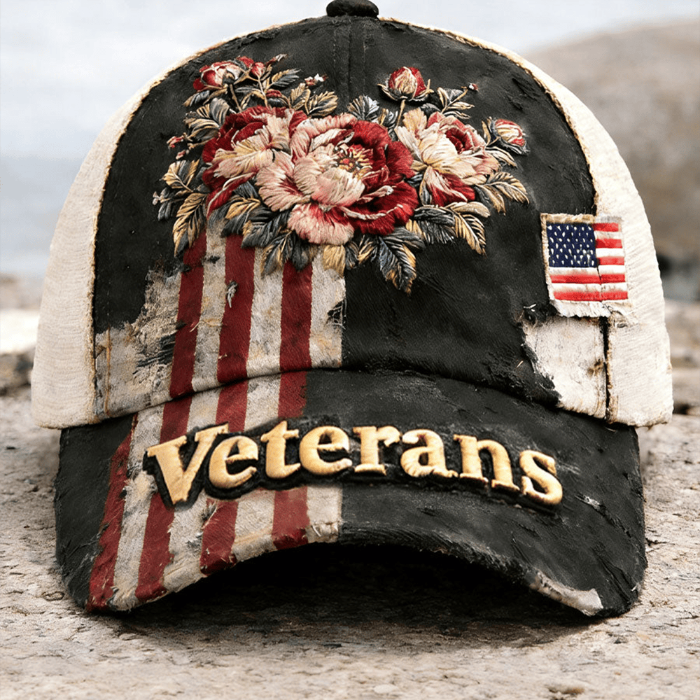 Veteran Floral Vintage Hat American Flag Baseball Cap Patriotic Gift For Veterans