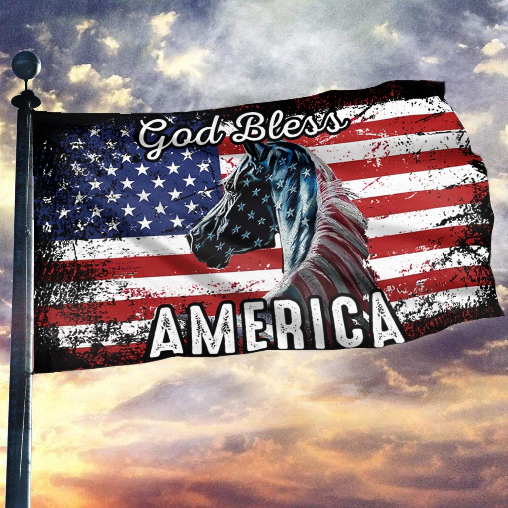 Veteran Horse American Flag God Bless America Faith Home Decor Presents For Patriots