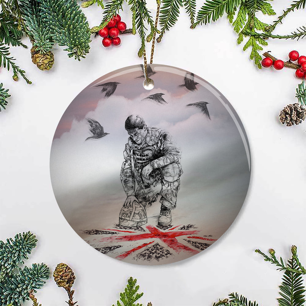 Veteran Kneeling UK Flag Ornament Honor Military Patriotic Christmas