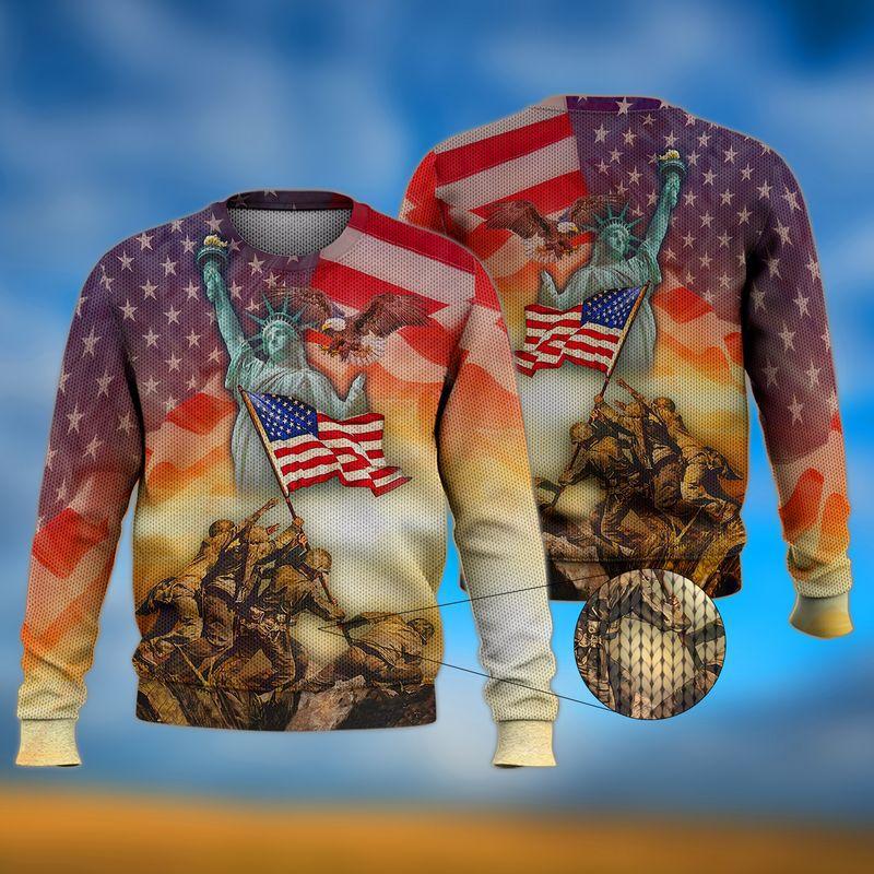 Veteran Liberty And Soldier American Flag Ugly Christmas Sweater Gifts For Patriots