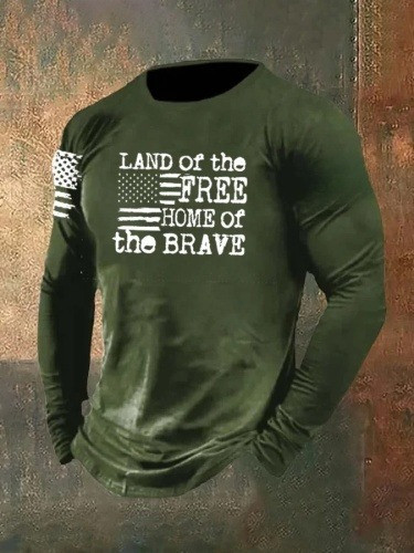 Veteran Men's Long Sleeve Shirt Land Of The Free Home Of The Brave USA Flag Clothing Gifts