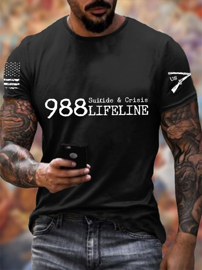 Veteran Men's T-Shirt 988 Suicide And Crisis Lifeline Military Clothing Gifts For Him