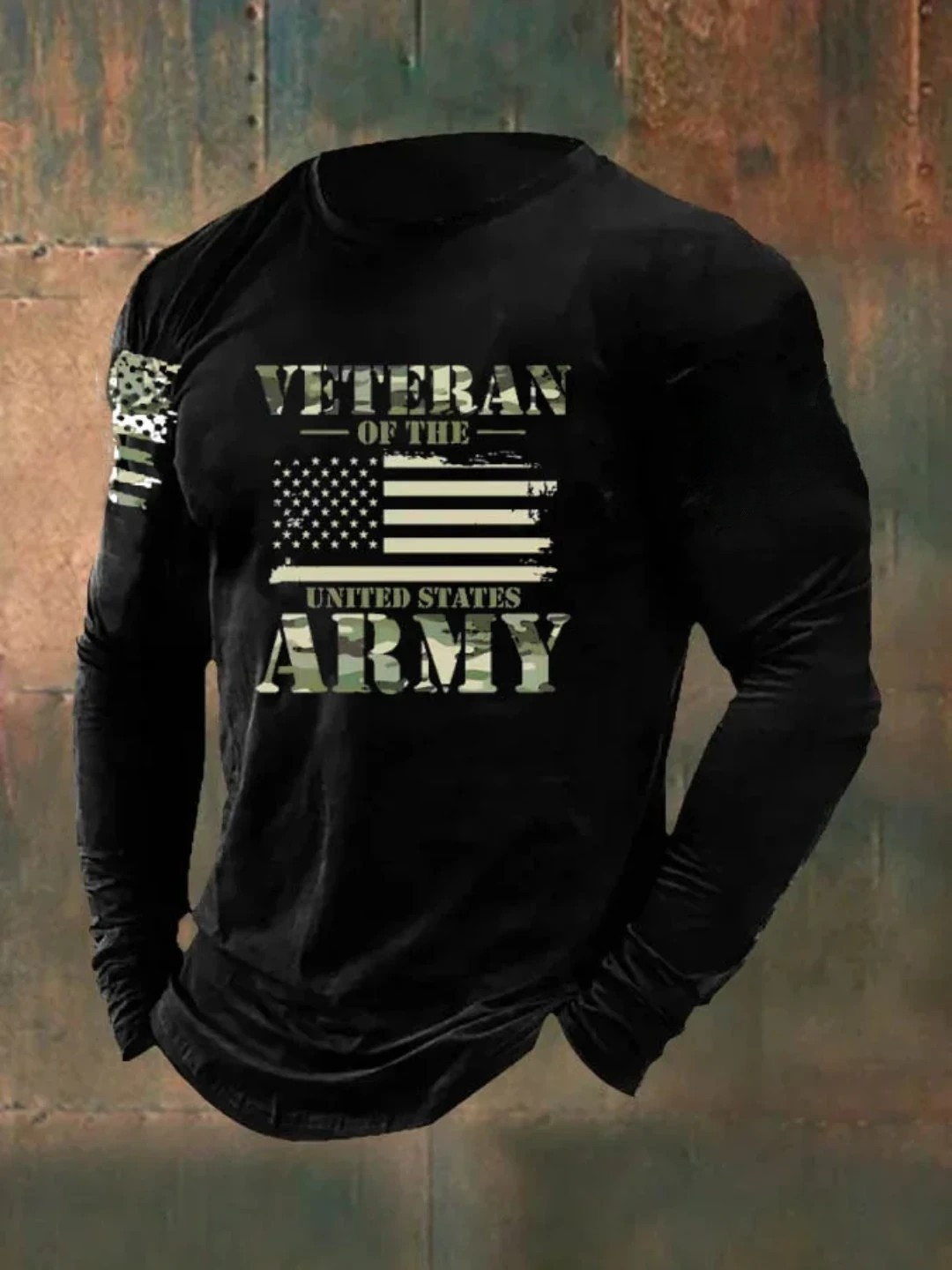 Veteran Of The Army Camo Long Sleeve Shirt American Flag Pattern Best Gifts For Military