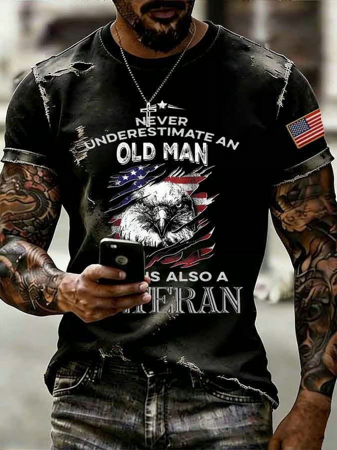 Veteran Old Man T-Shirt Patriotic Pride Military Tribute Support Apparel Gift for Him