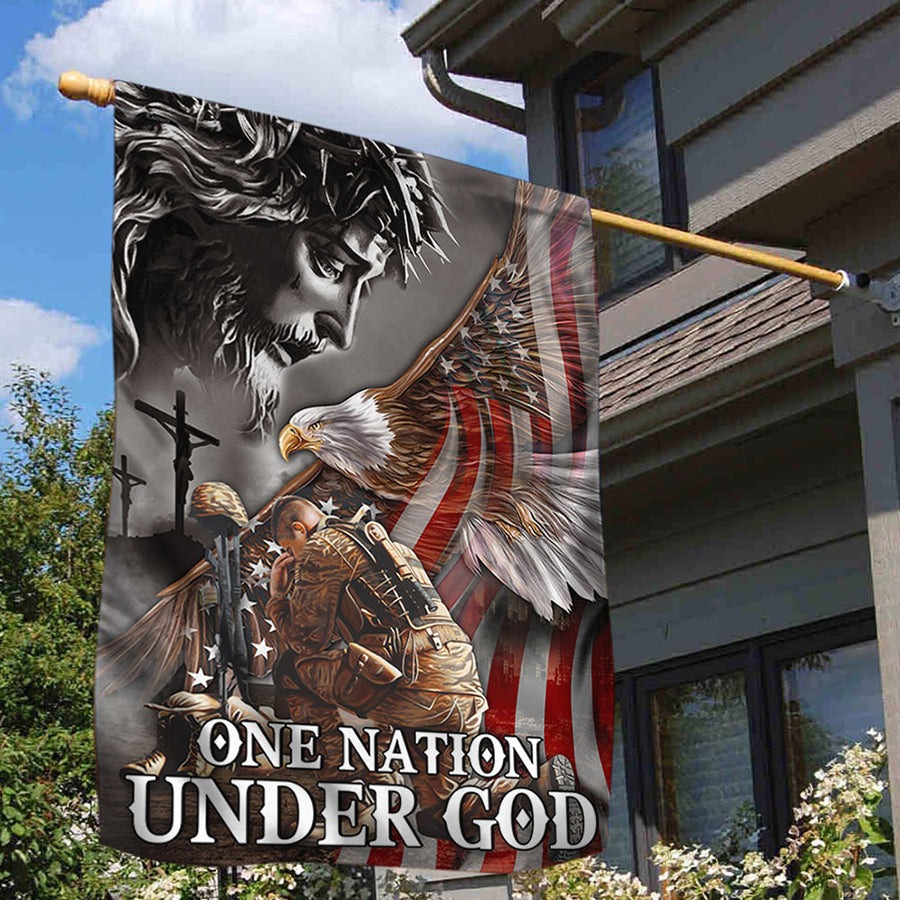 Veteran One Nation Under God Flag Eagle USA Flag Outdoor House Home Decorative Yard