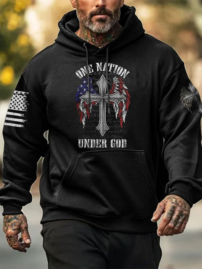 Veteran One Nation Under God Hoodie Christian Cross American Flag Patriotic Gifts For Him