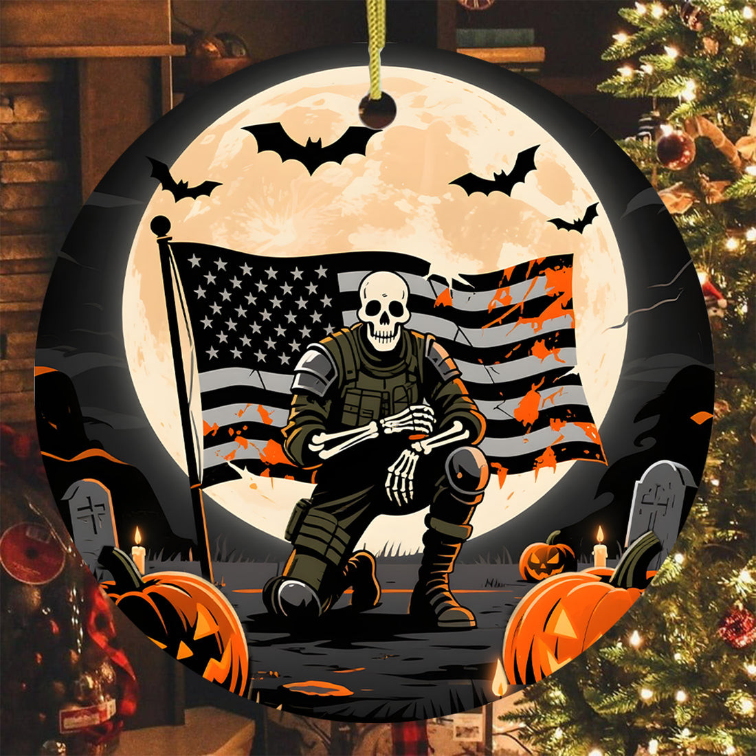 Veteran Skeleton Halloween Ornament Spooky Moonlit Themed Gothic Season Gifts For Him