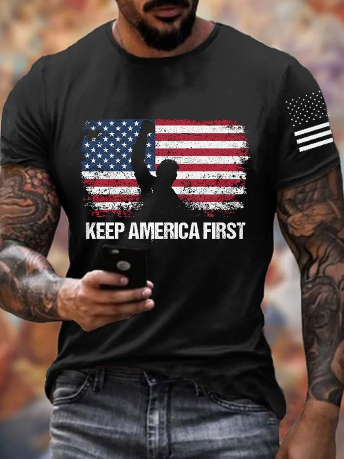 Veteran T-Shirt Keep America First USA Flag Clothing Presents For Patriots