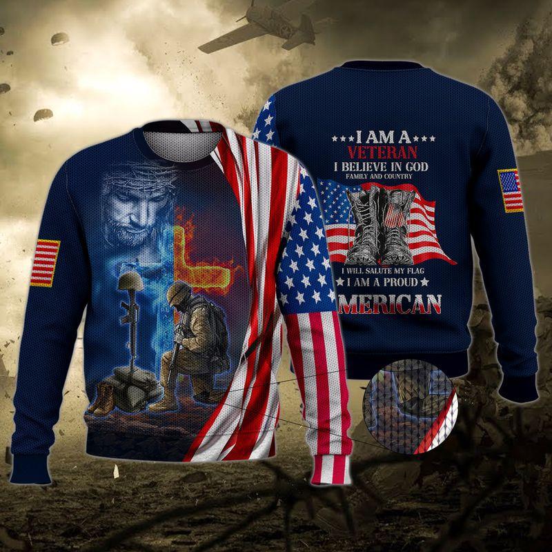 Veteran Ugly Christmas Sweater Soldier Cross Christian USA Flag Pride Patriotic Gift Ideas