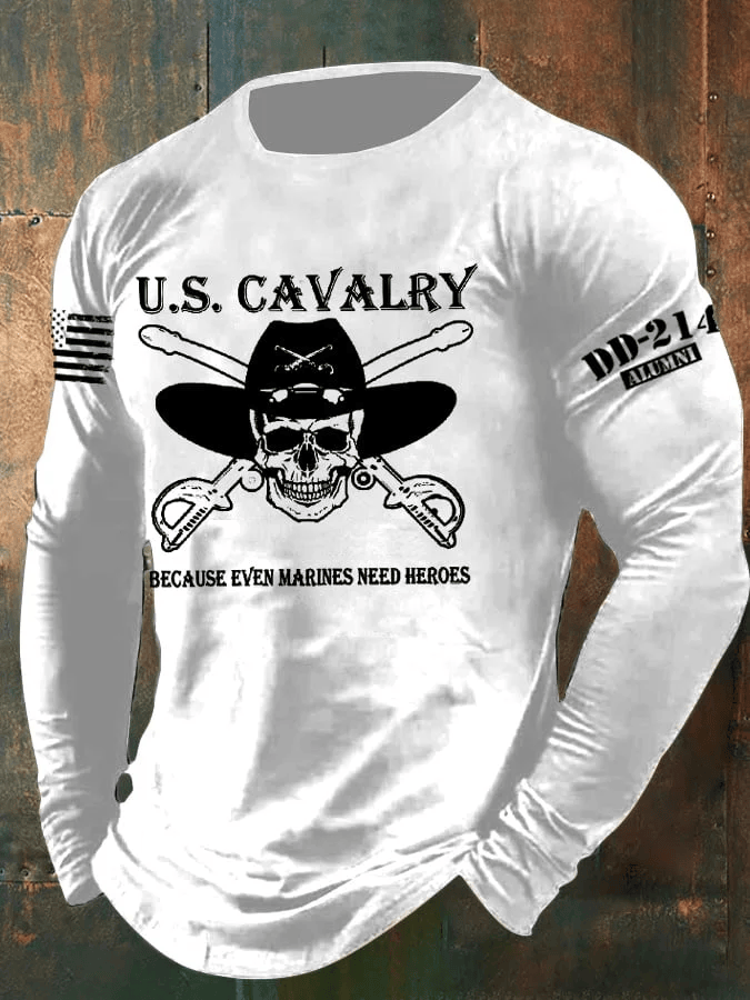 Veteran US Calvary Long Sleeve Shirt American Flag Print Shirt Veterans Gift