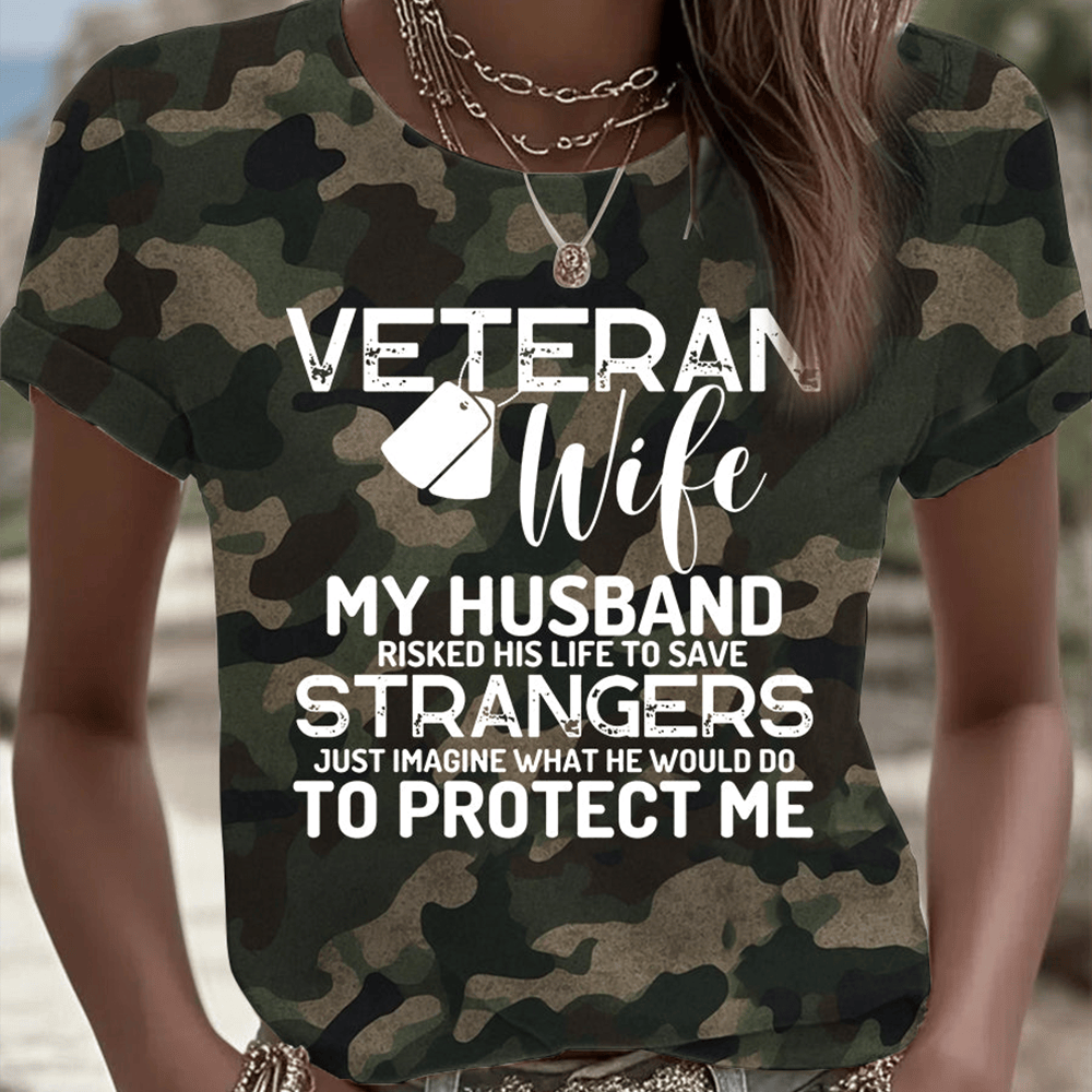 Veteran Wife Camo T-Shirt Proud Female Veteran Clothes Patriotic Gift For Wife