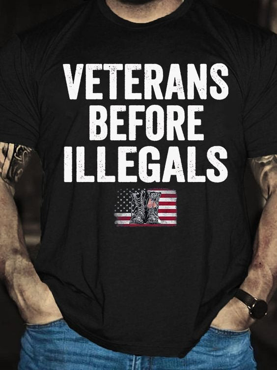 Veterans Before Illegals Shirt USA Flag Veterans T-Shirt Clothing Gifts