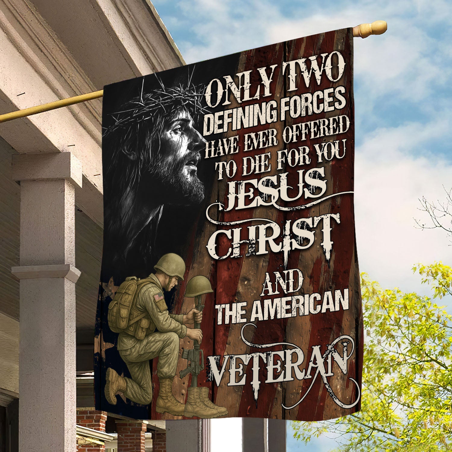Veterans Day Jesus Garden House Flag Only Two Defining Forces Usa Flag Gift For Veterans(1)
