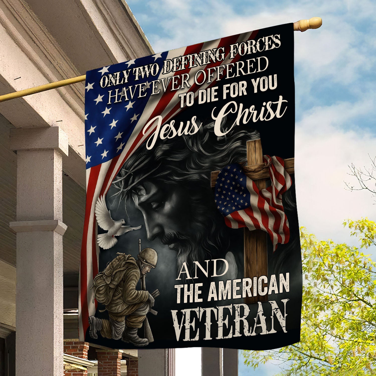 Veterans Day Jesus Garden House Flag Only Two Defining Forces Usa Flag Gift For Veterans