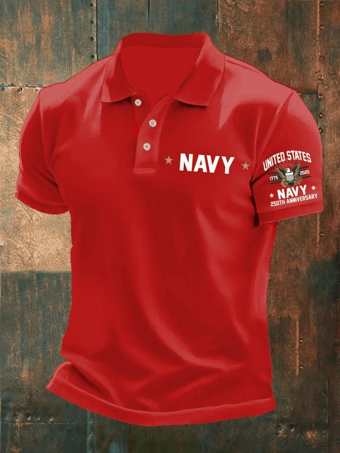 Veterans Day Navy 250th Anniversary Polo Shirt Mens USA Patriotic Apparel Gift for Veterans