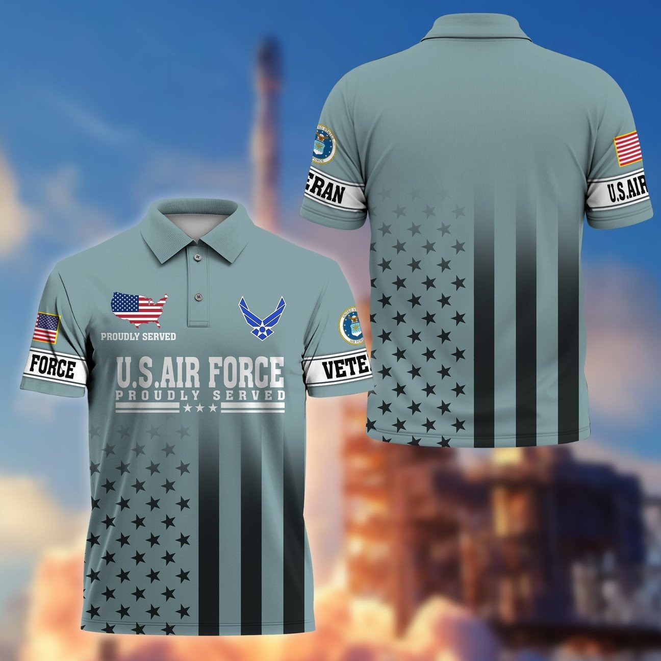 Veterans US Air Force Proudly Served Polo Patriotic Gift for Father and Husband and Friends on Memorial Veterans Day