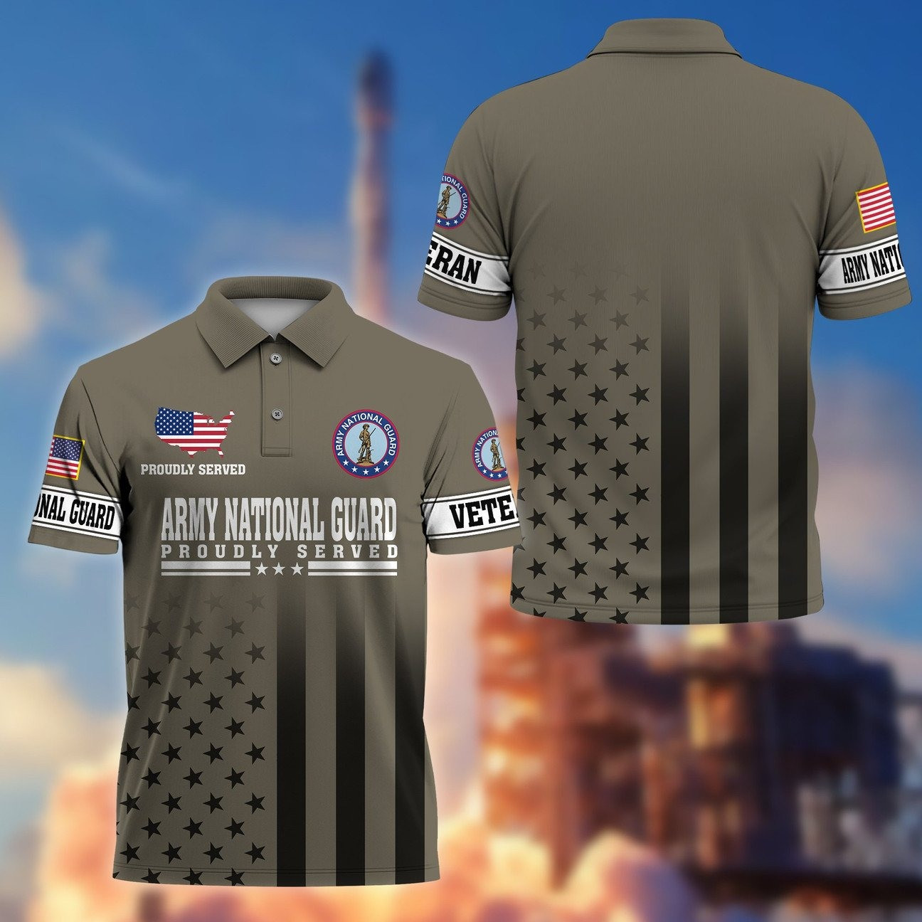 Veterans US Army Natitonal Guard Proudly Served Polo Patriotic Gift for Father and Husband and Friends on Memorial Veterans Day