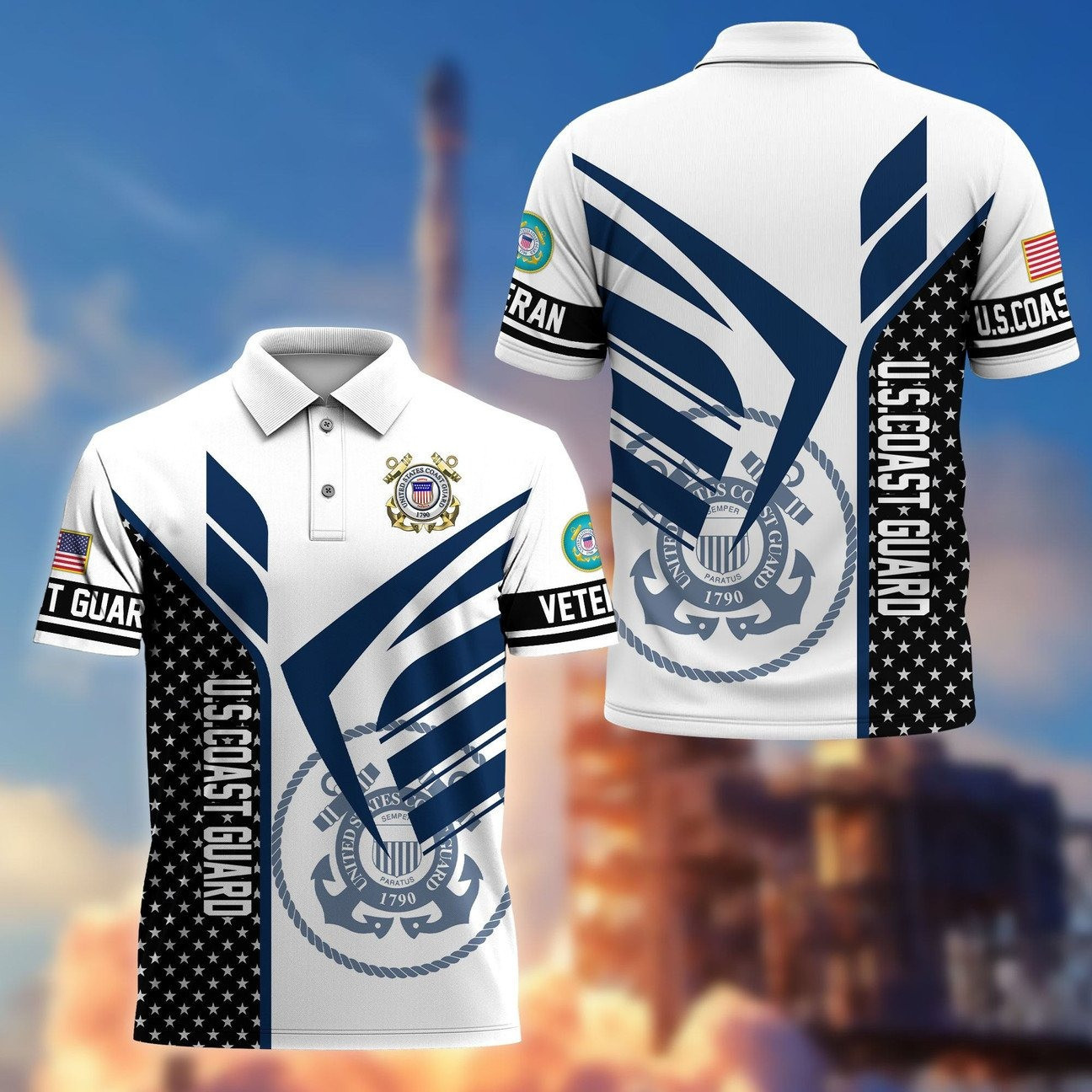 Veterans US Coast Guard Polo Shirt Gift For Military Patriotic Dad and Husband and Friend on Veteran Day