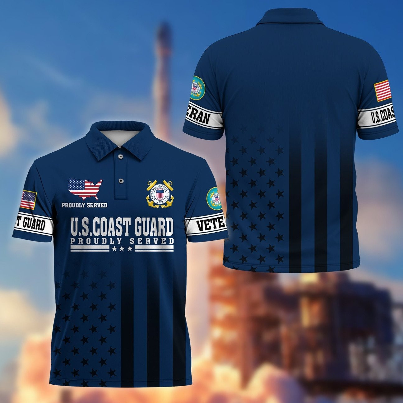 Veterans US Coast Guard Proudly Served Polo Patriotic Gift for Father and Husband and Friends on Memorial Veterans Day