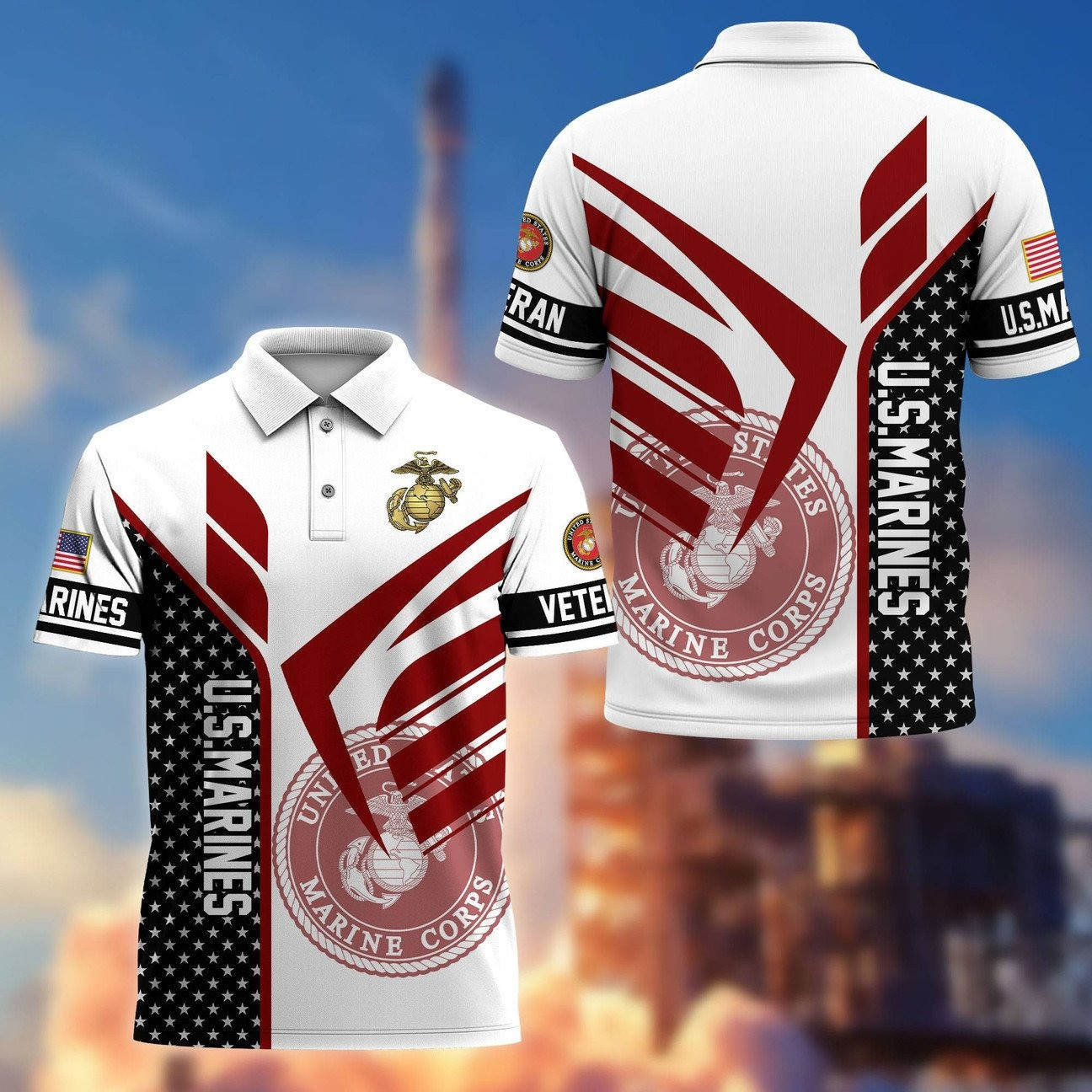 Veterans US Marine Polo Shirt Gift For Military Patriotic Dad and Husband and Friend on Veteran Day