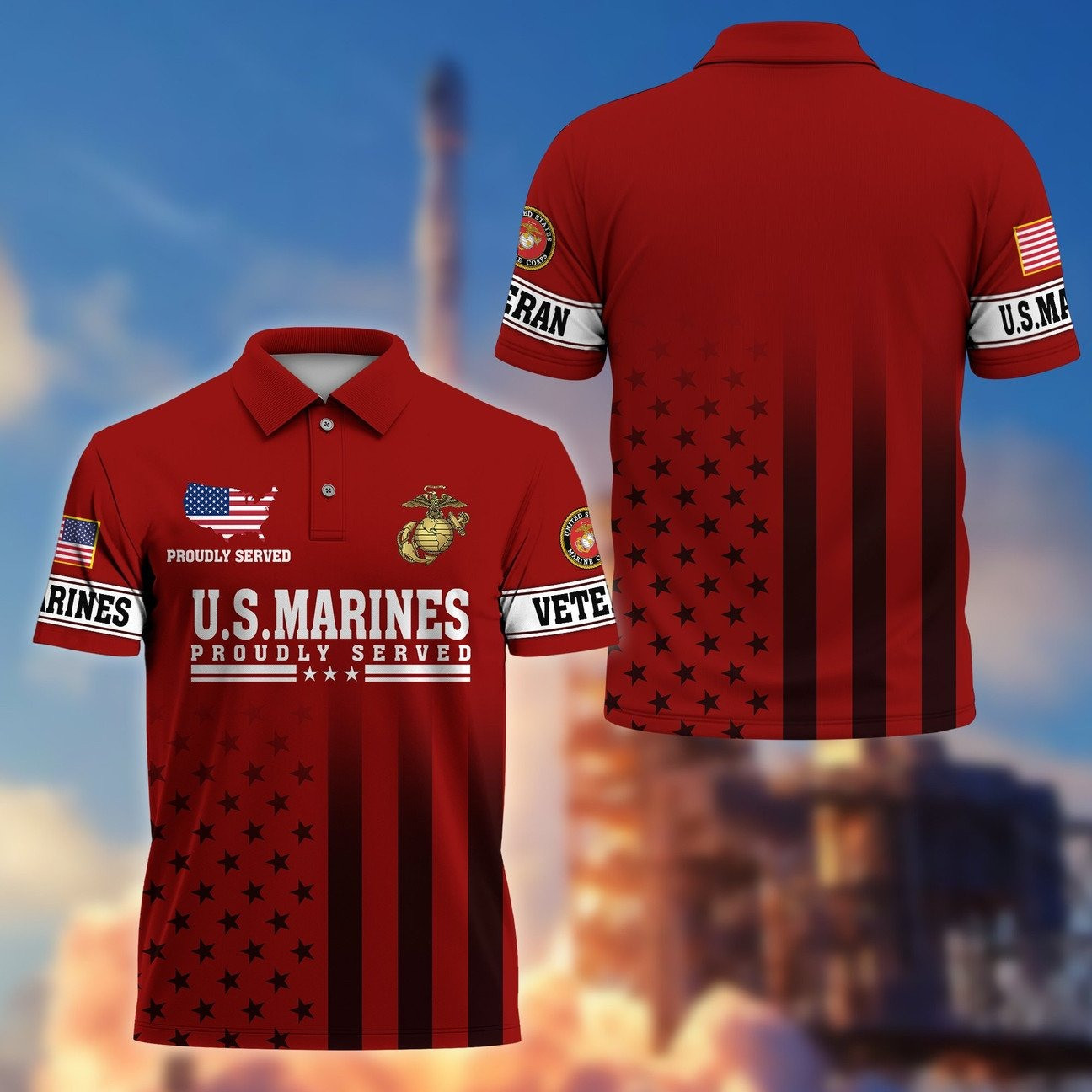 Veterans US Marine Proudly Served Polo Patriotic Gift for Father and Husband and Friends on Memorial Veterans Day