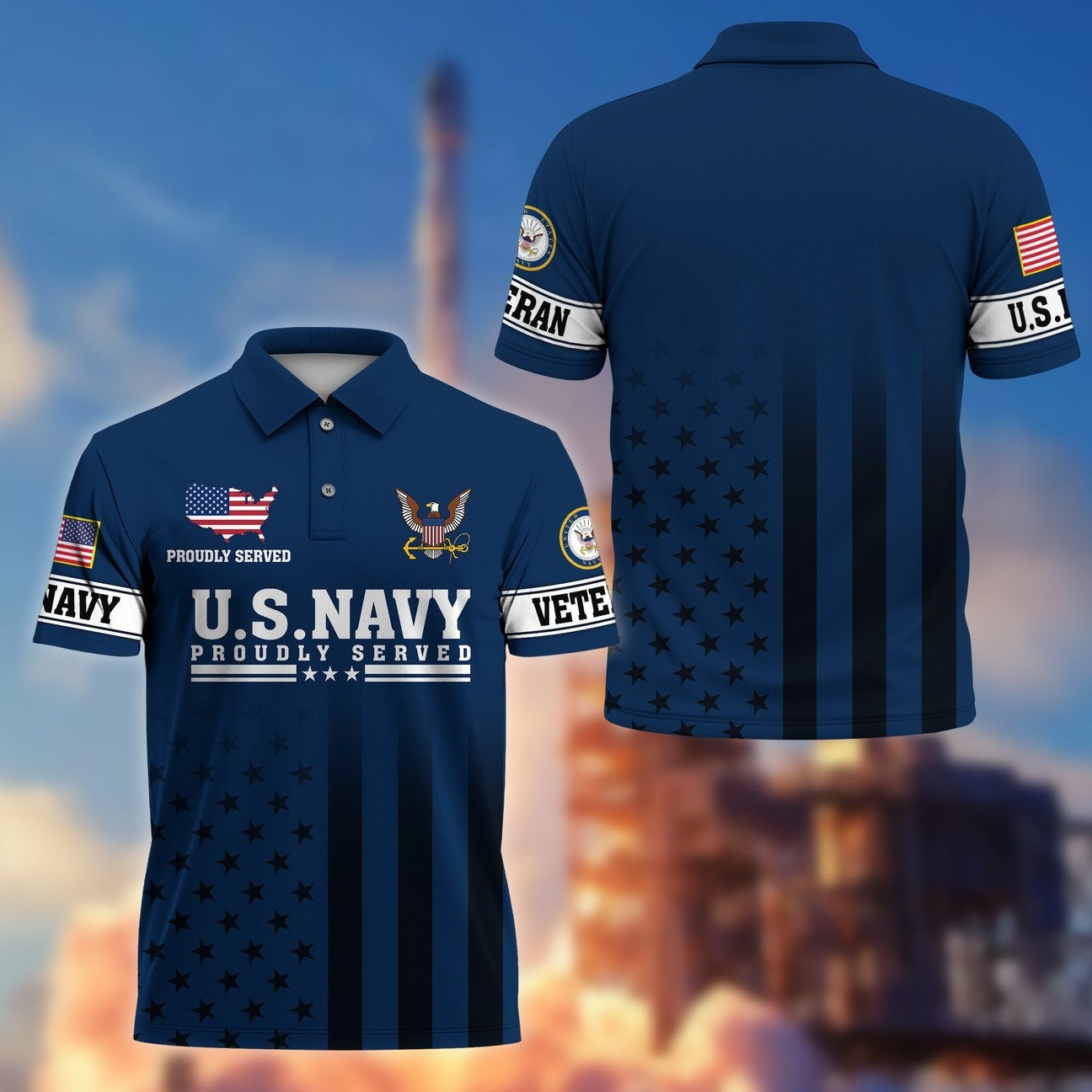 Veterans US Navy Proudly Served Polo Patriotic Gift for Father and Husband and Friends on Memorial Veterans Day