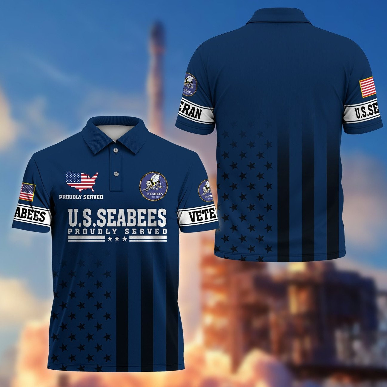 Veterans US Seabees Proudly Served Polo Patriotic Gift for Father and Husband and Friends on Memorial Veterans Day