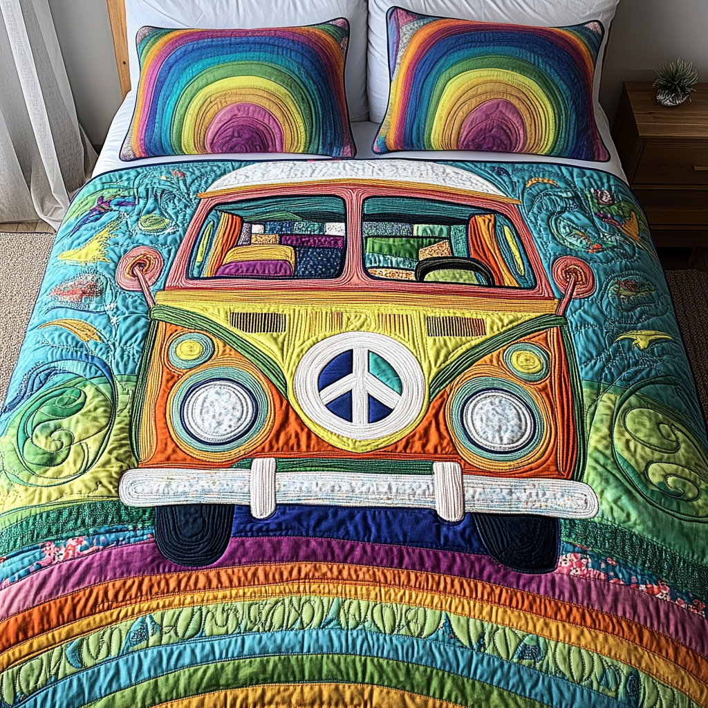 Vibes Van Quilted Bedding Set Cool Bedroom Decor Christmas Gift Ideas For Hippies