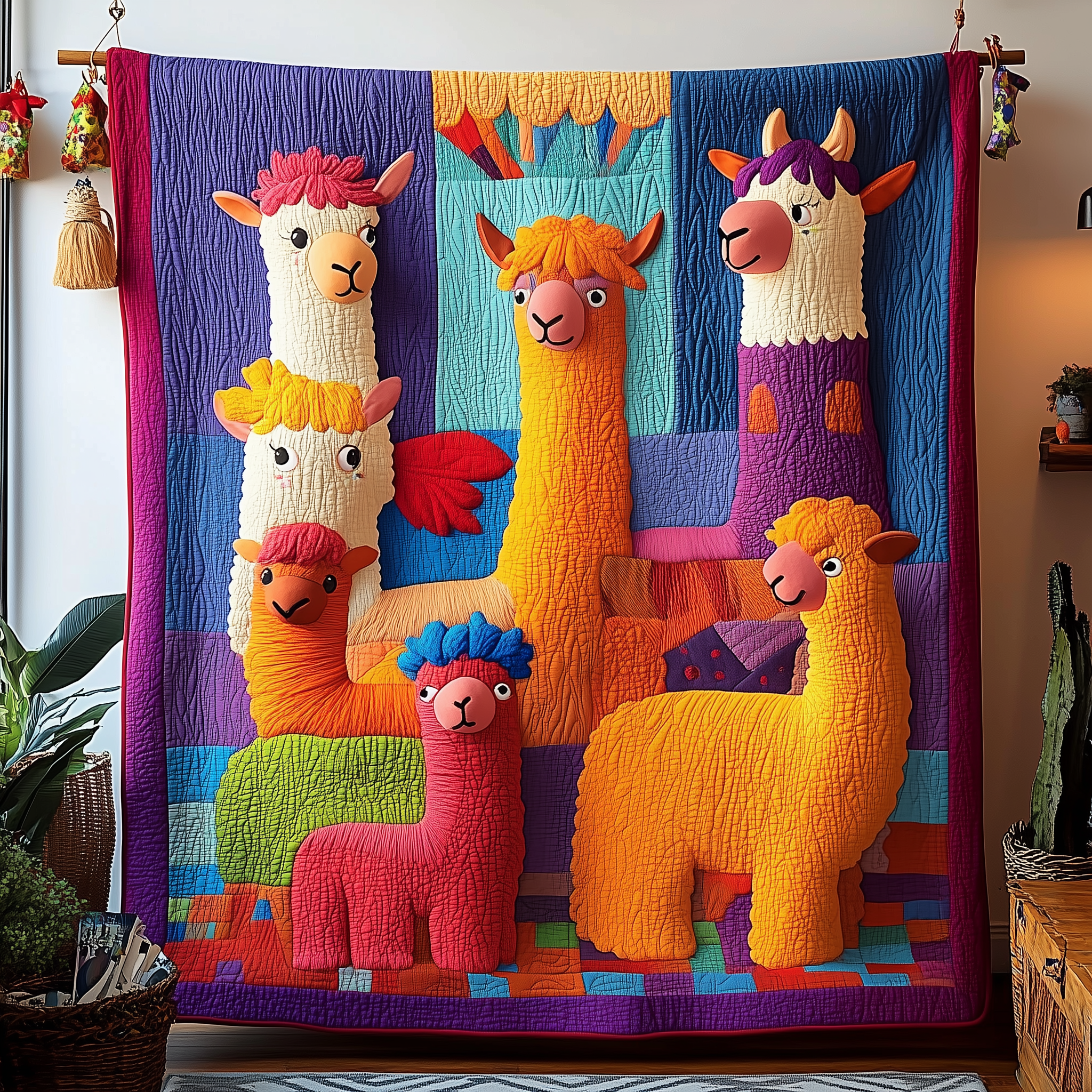 Vibrant Alpaca Quilted Blanket Christmas Throw Blanket Best Christmas Gifts For Mom