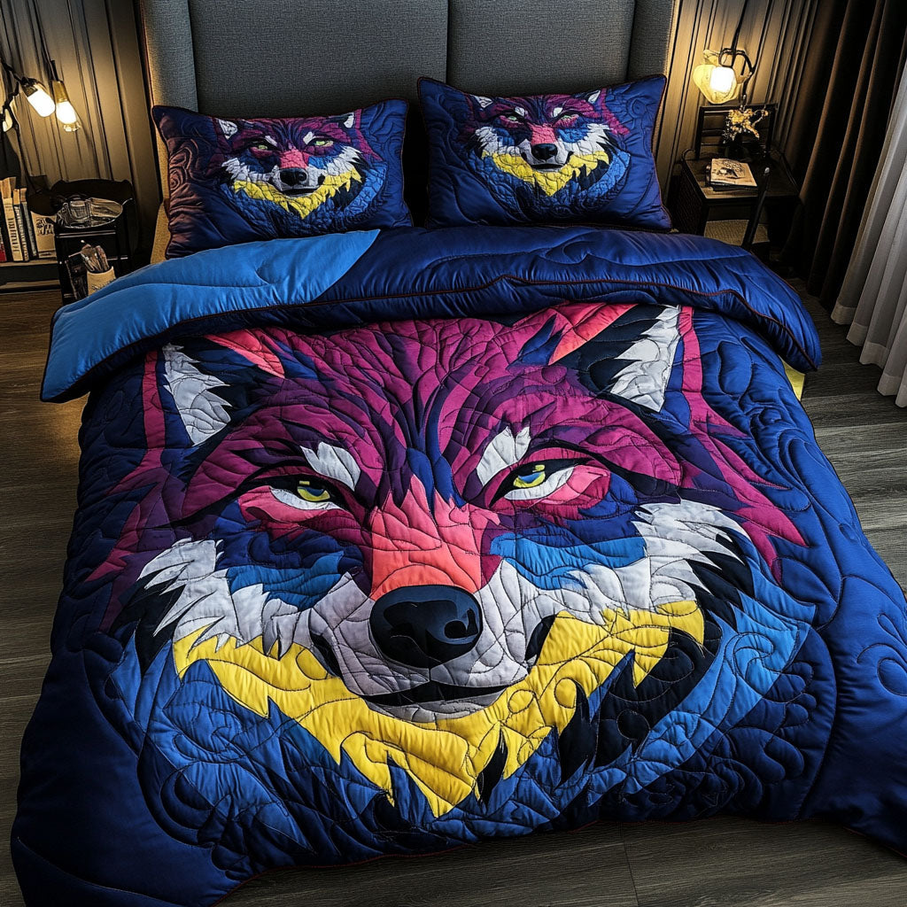 Vibrant Alpha Quilted Bedding Set Best Bedspread Set Best Wolf Gifts For Dad