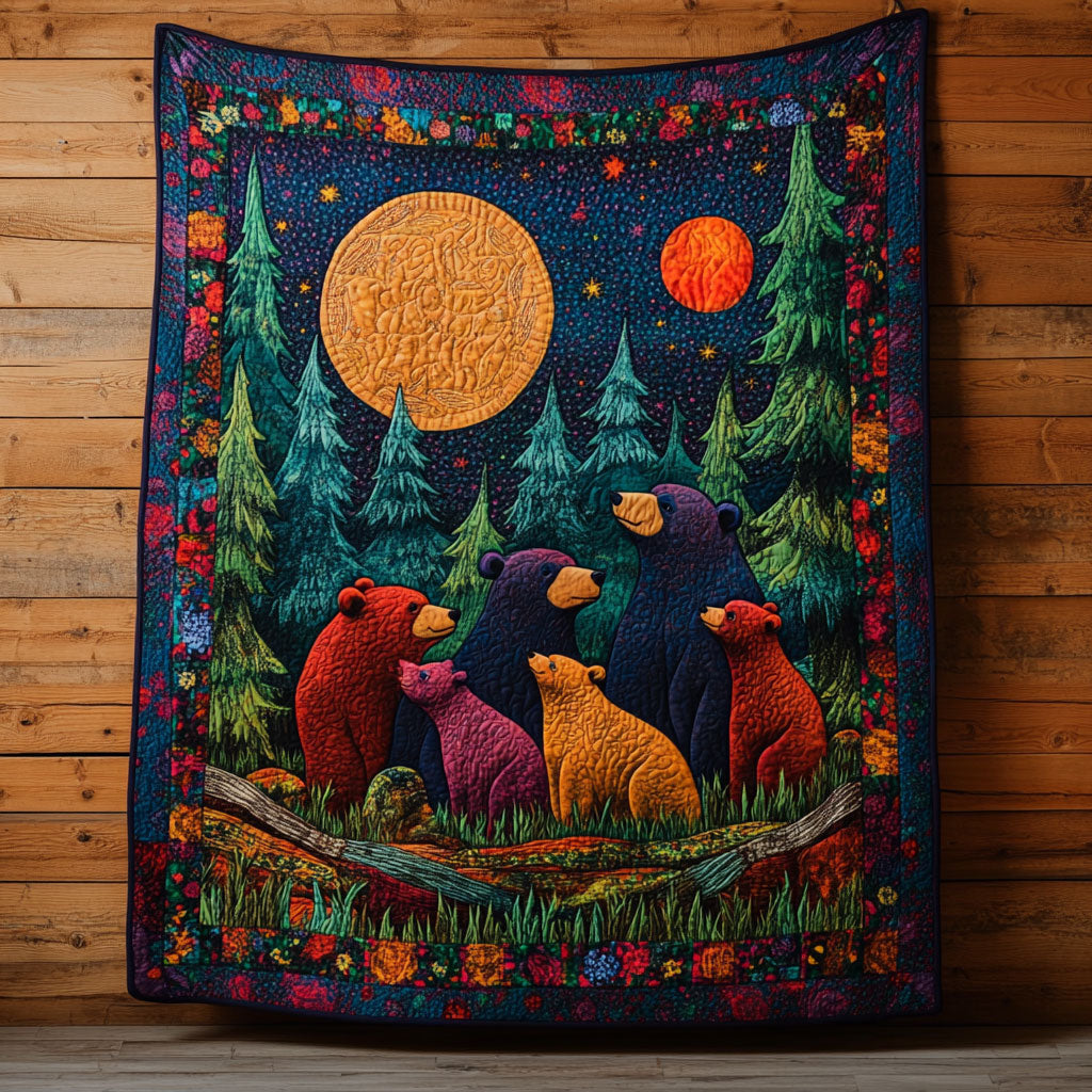 Vibrant Bear Family Quilt Elegant Quilt Blanket for Relaxing Evenings