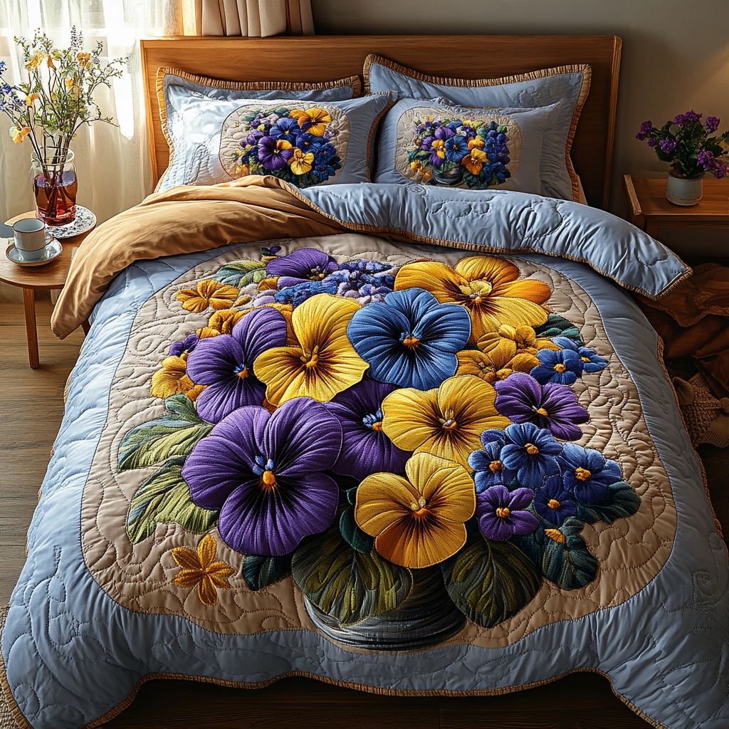 Vibrant Bloom Quilted Bedding Set Cozy Bedroom Decor Christmas Gifts For Flower Lovers