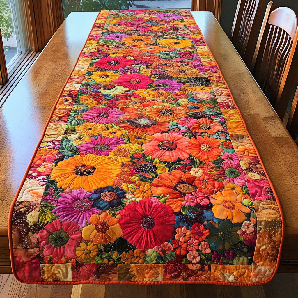 Vibrant Bloom Quilted Table Runner Dining Room Decor Ideas Christmas Floral Gifts