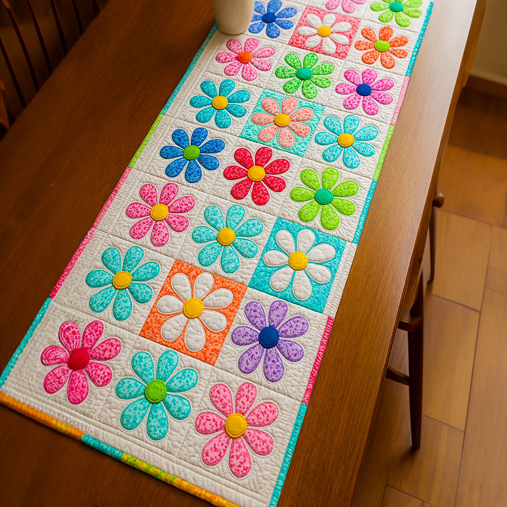 Vibrant Blooms Quilted Table Runner Holiday Table Runners Christmas Floral Gifts